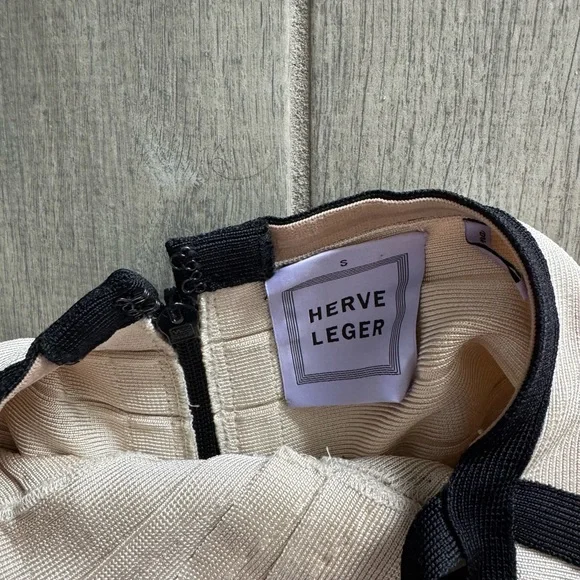 Herve Leger Beige and Black Mini Dress - Picture 10 of 12